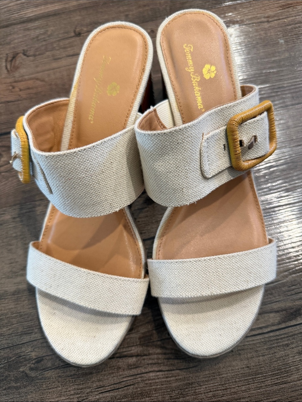 Tommy Bahama Cream Canvas Slide Sandals with Buckle Size 8.5
